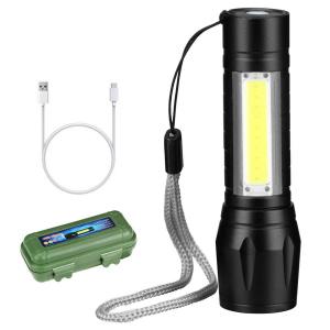 Mini Led Flashlight Super Bright Light Zoom USB Torch With Side Light